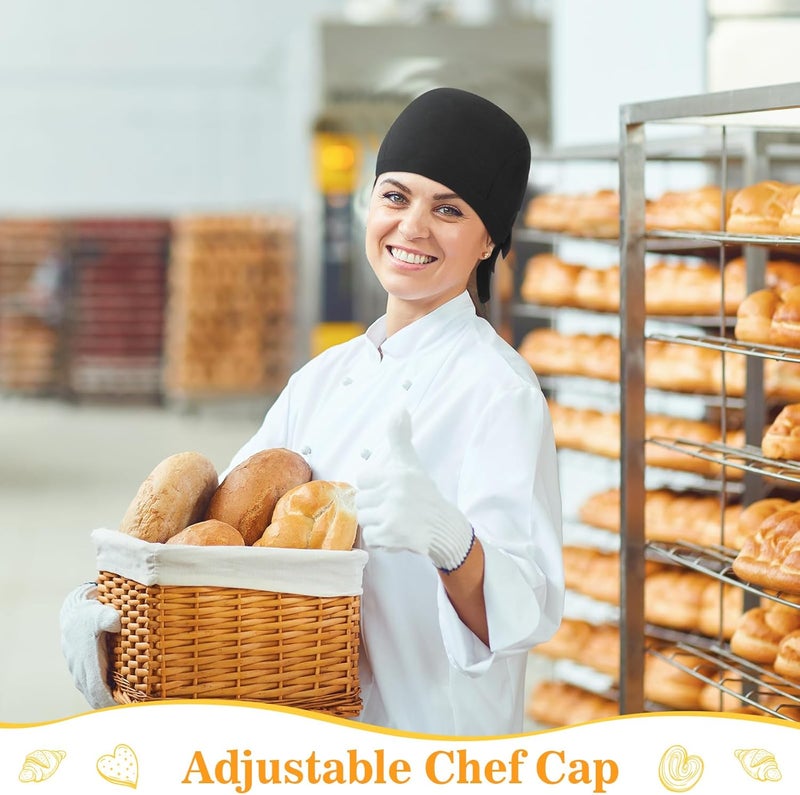 Chuarry Chef Hat Tie Back for Men Adjustable Chef Cap Bandana Skull Cap Black Breathable Cooking Hat for Men Women - Image 5